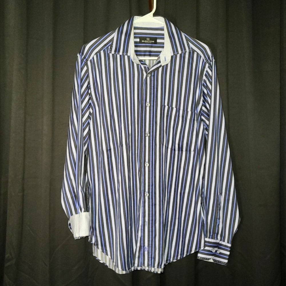 Bugatchi Men's Striped Print Button Down Shirt M Medium Like New